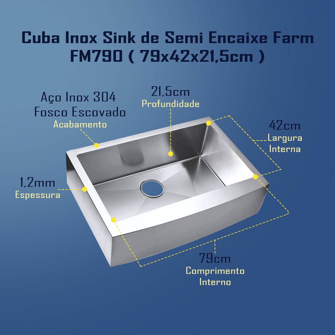 Cuba Inox Escovada Sink Estilo Fazenda Fa...