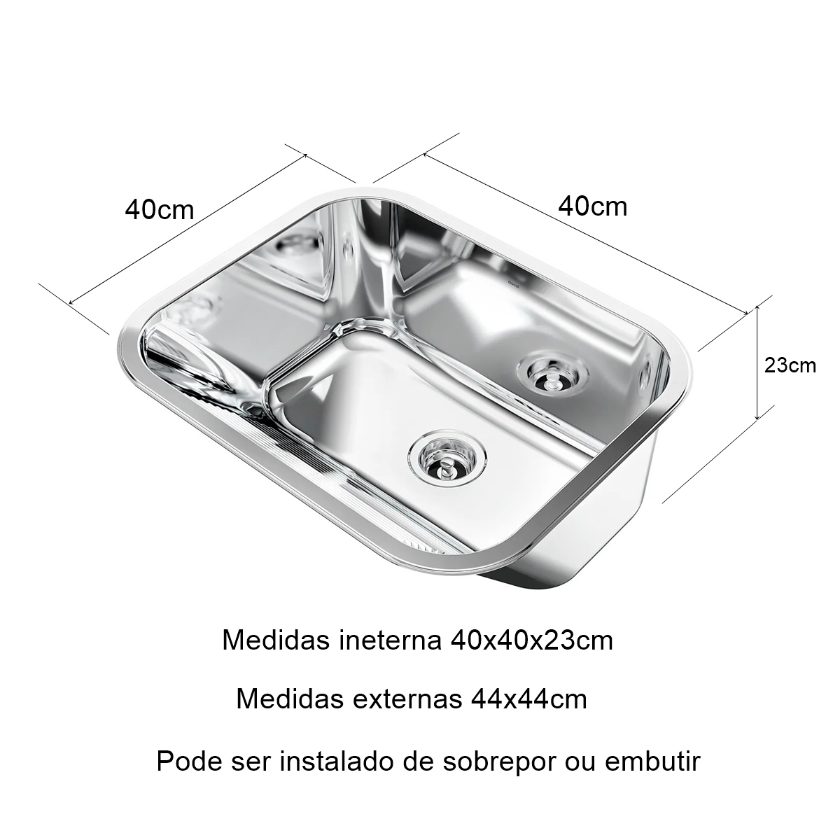 Tanque Inox Docol Pequeno 40x40x23cm Alto...
