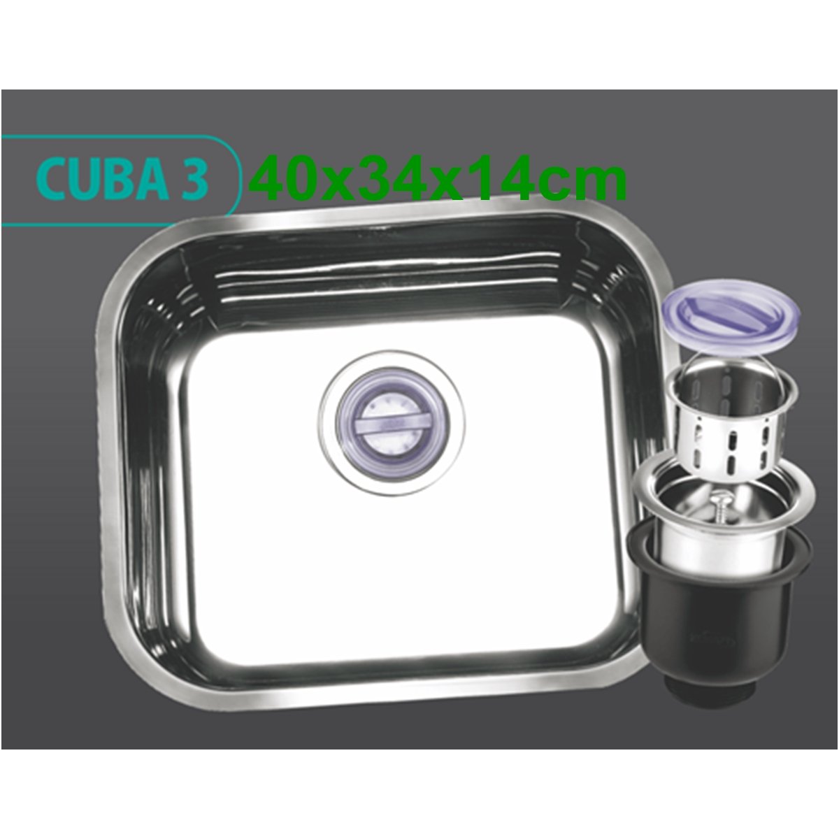 Cuba Inox Cozinha 40x34x14cm Válvula Ecol...