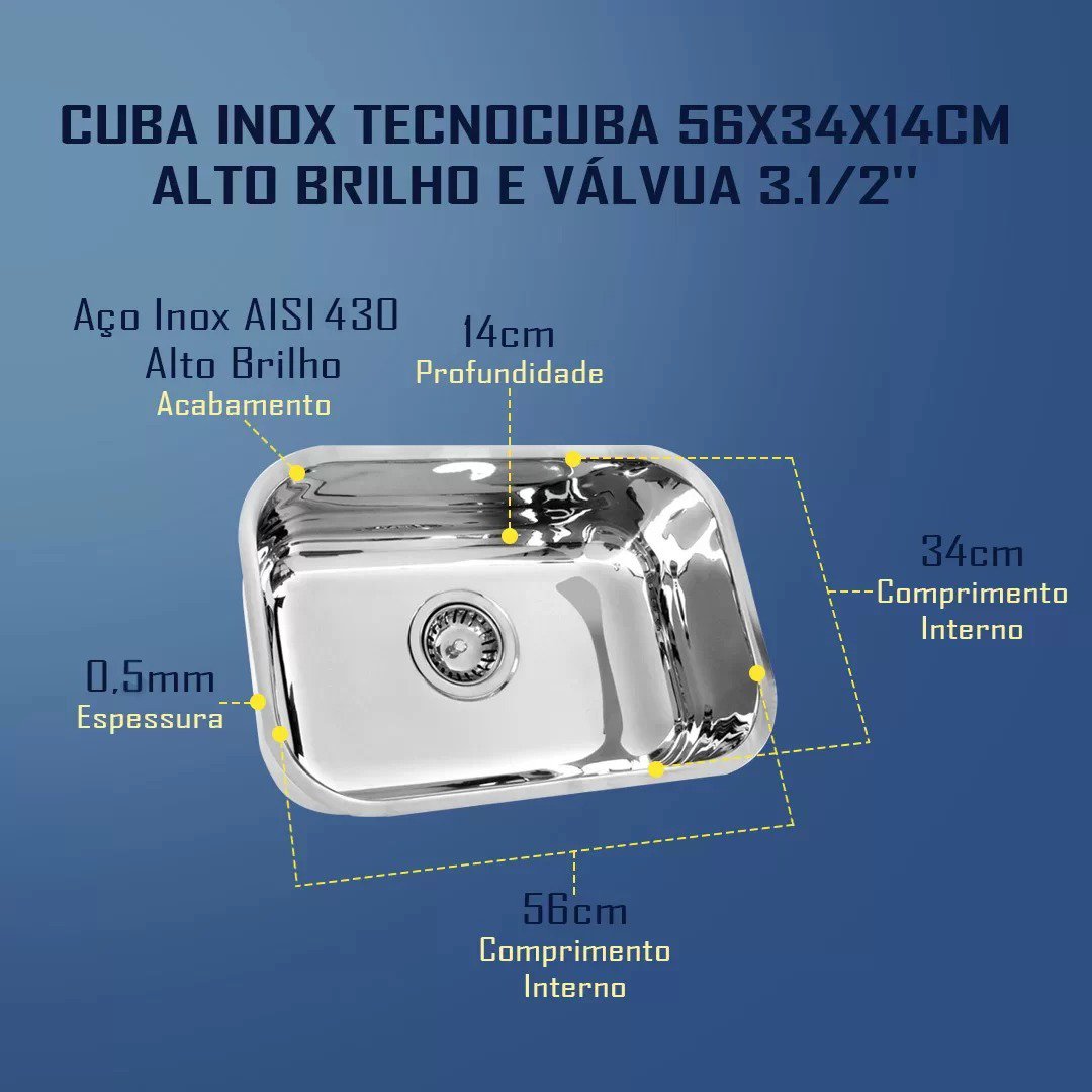 Cuba Inox Tecnocuba N2 56x34x14 cm Alto B...
