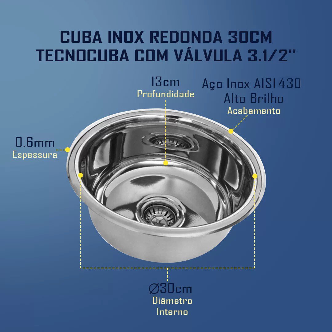 Cuba Inox Redonda 30cm Tecnocuba Aço 430 ...