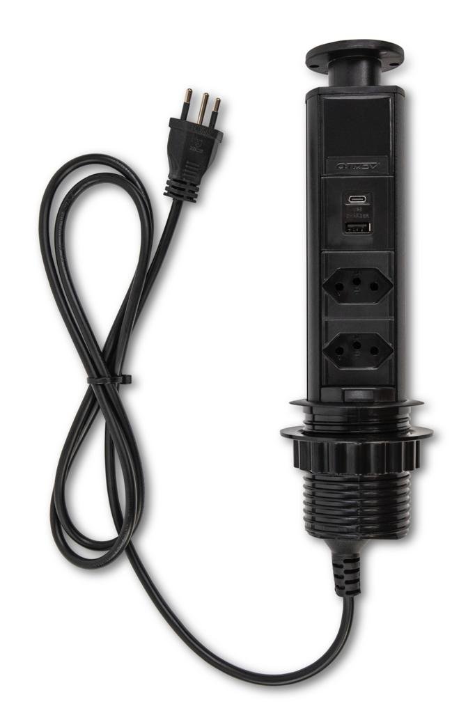 Torre de Tomadas USB + Tipo C Preta Manua...