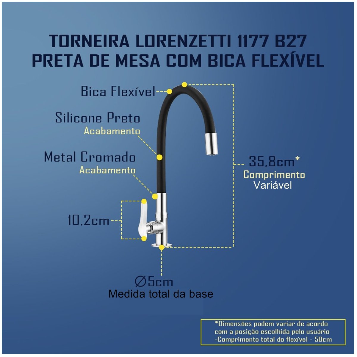 Torneira Multiuso de Mesa Loren Flex 1177...